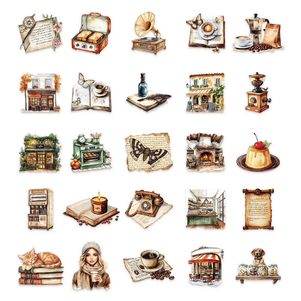 Vintage cafe stickers 50 psc