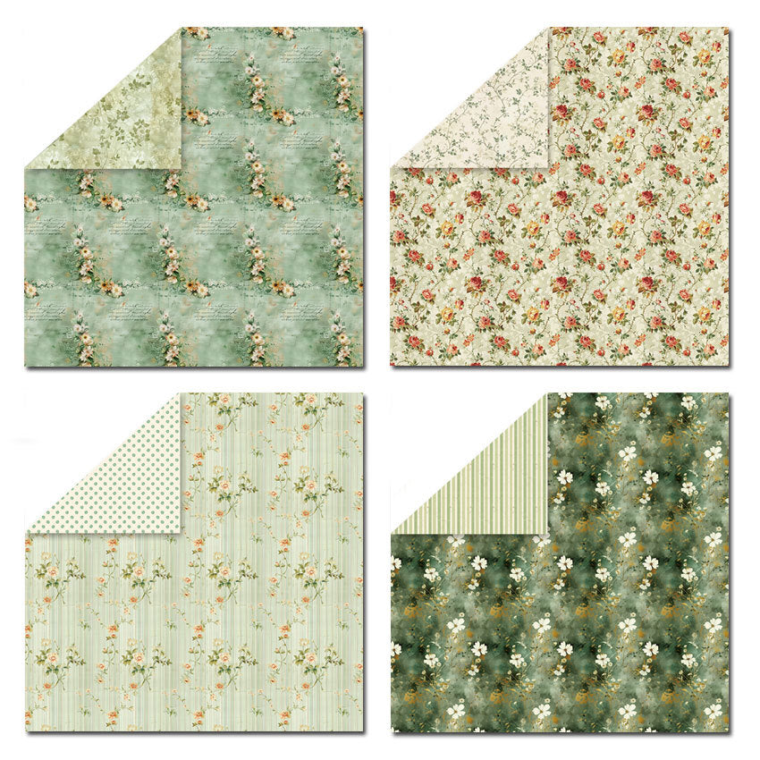 Vintage Green DIY Photo Album Scrapbook Double-Sided Pattern Paper - 24 Sheets - ViktaShop