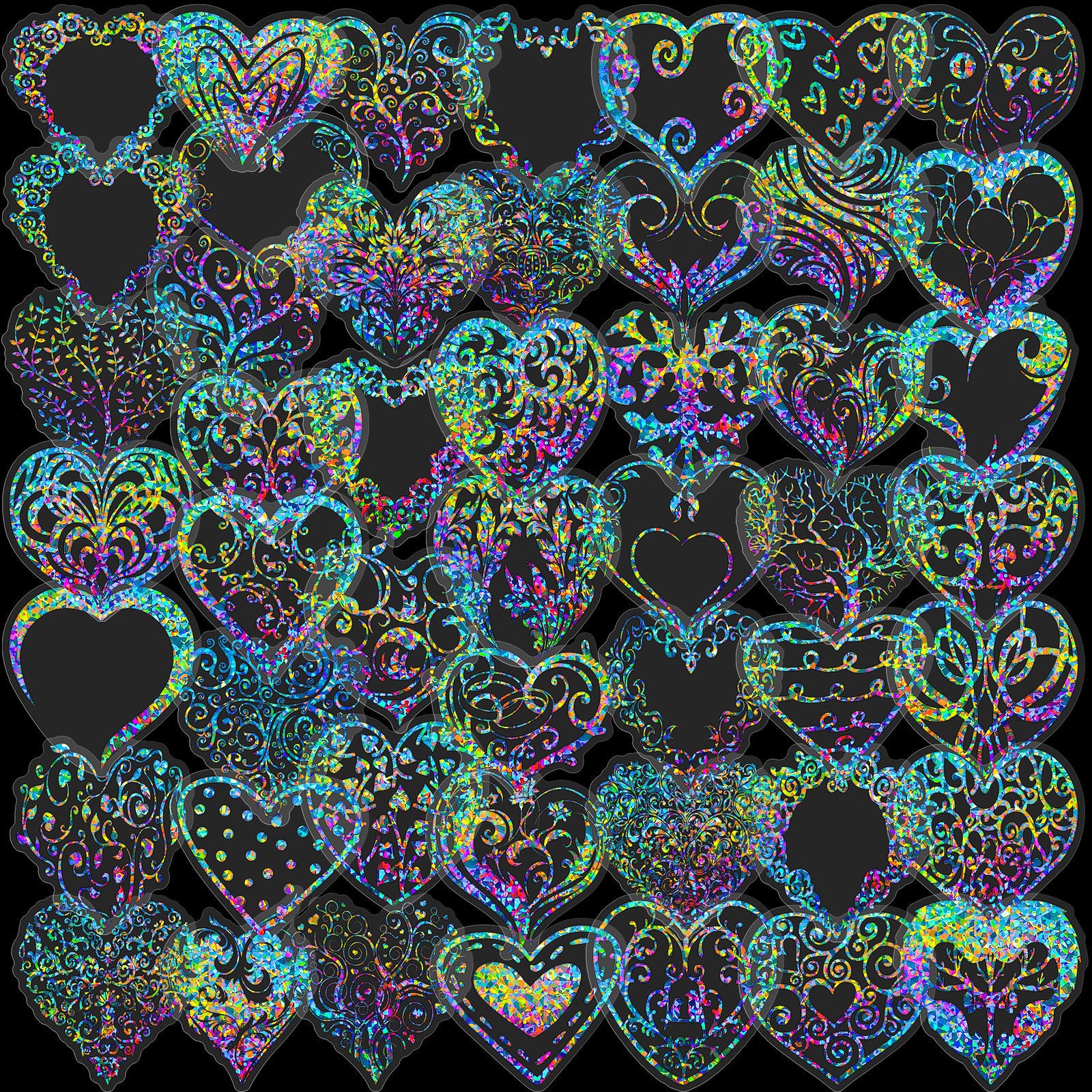 Transparent Laser Love PET Stickers – Colorful Flowing Heart Series, 50 Pcs - ViktaShop