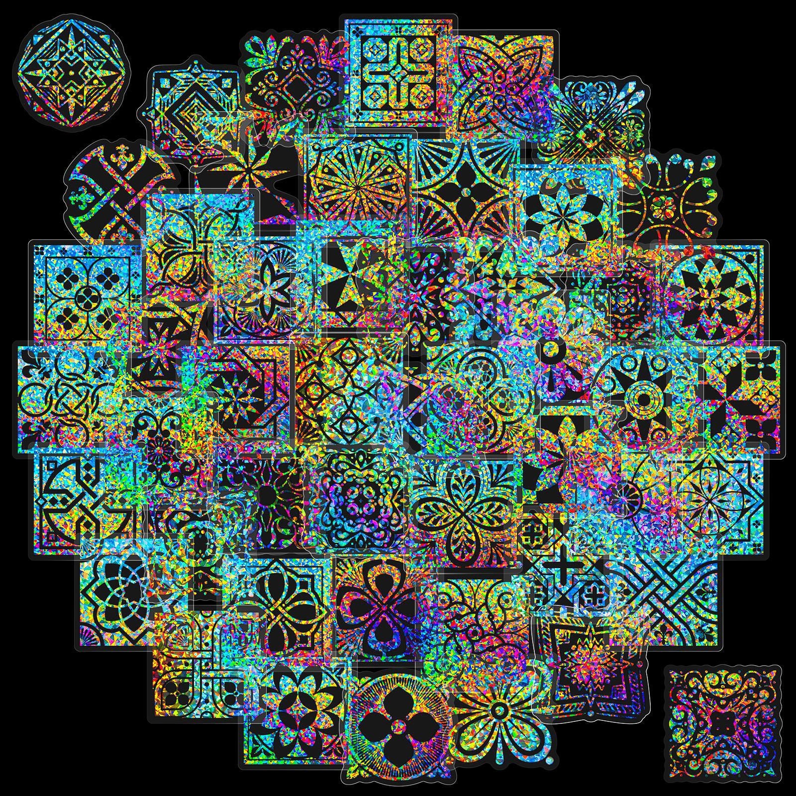 Transparent Laser PET Stickers – Wave, Rice Flower & Hemp Motifs, 50 Pcs - ViktaShop