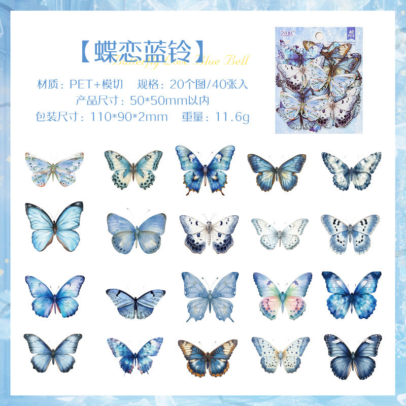 Pet Die-Cut Sticker Pack Spring Butterfly Series 40 Pieces