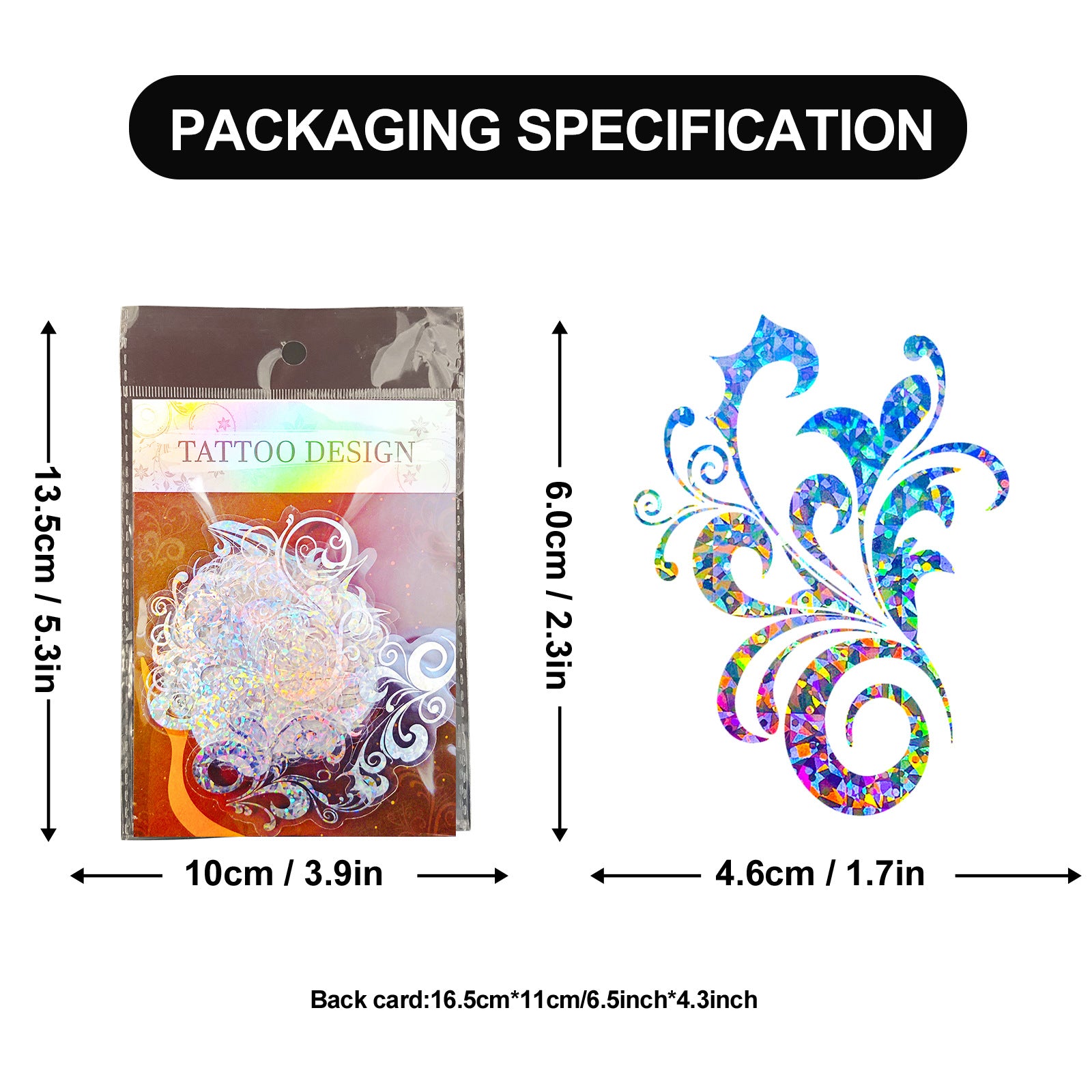 Transparent Laser Tattoo Stickers – Antique Series PET Holographic, 50 Pcs - ViktaShop