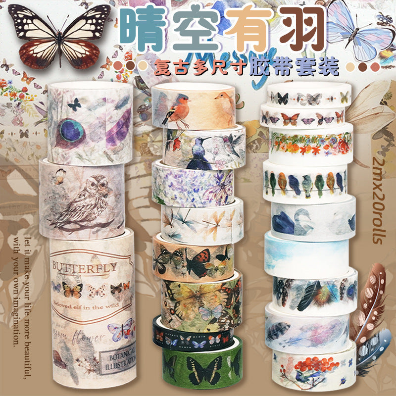 Feather Retro Multi-Size Washi Tape DIY Decorative Set - ViktaShop