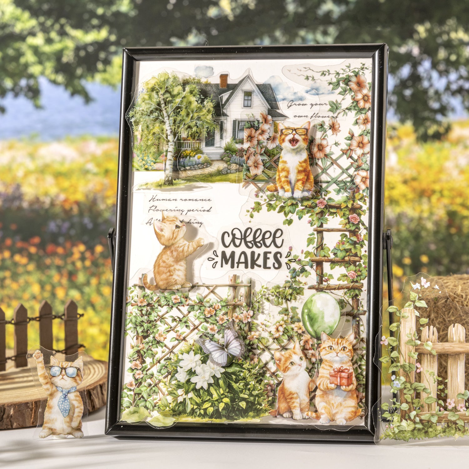PET Sticker - Backyard Cat Series, Fence Cat, 15 Pcs - ViktaShop