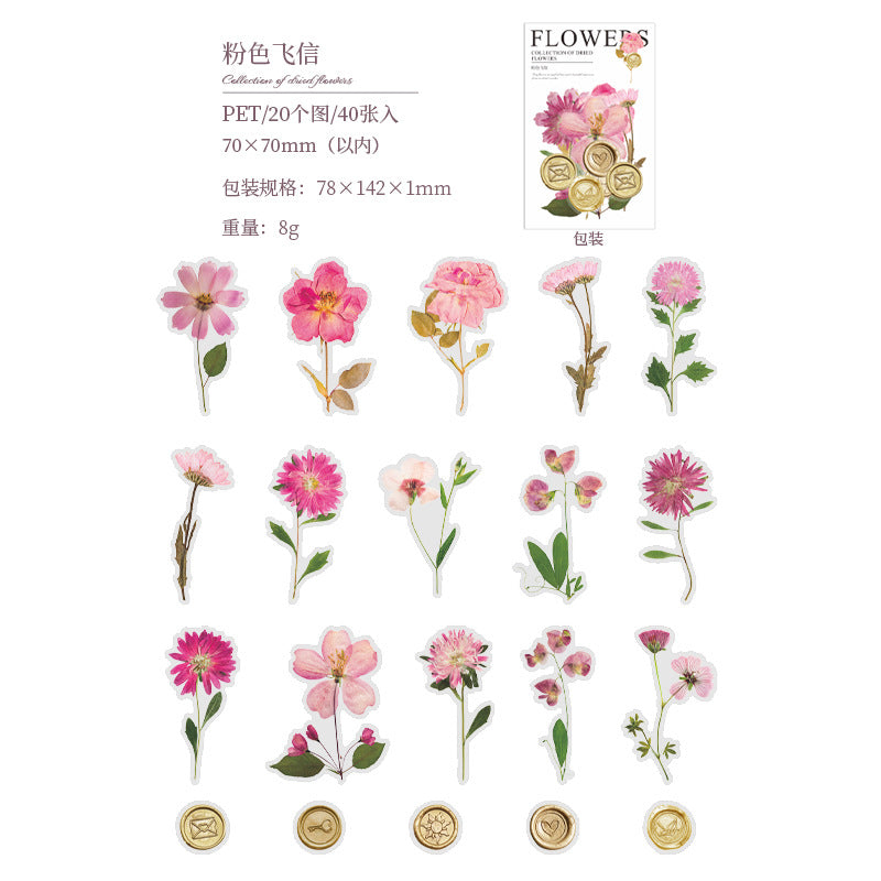 PET Sticker Pack - Dried Flower Collection Series, 40 Sheets - ViktaShop