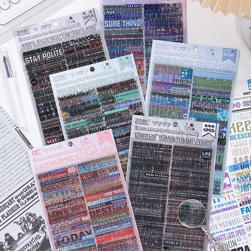 Transparent Waterproof PET Stickers - Retro English Phrases, 6 Options - ViktaShop