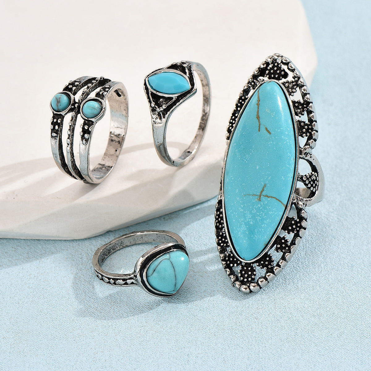 Retro Turquoise Inlay Open Ring – Ethnic Style - ViktaShop
