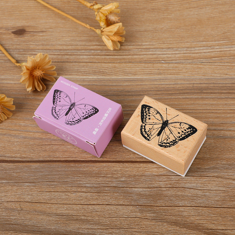 Light Retro Wooden Stamp – Butterfly, Cat & Wreath Motifs, 6 Options - ViktaShop