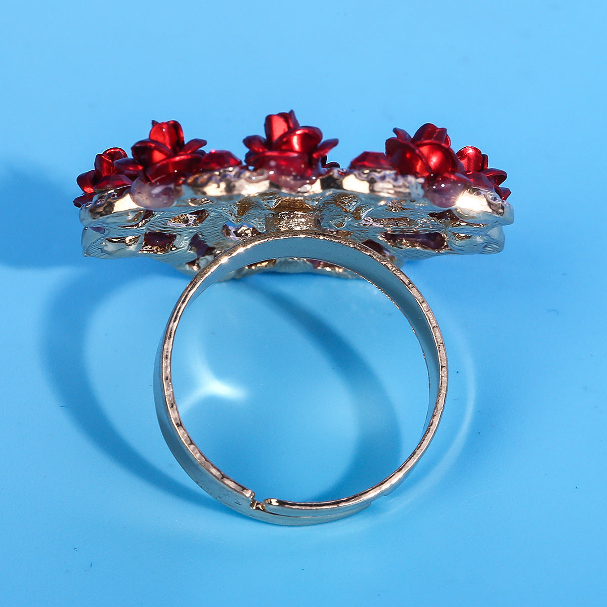 Flower Open Ring Women Pigeon Blood Red Ring