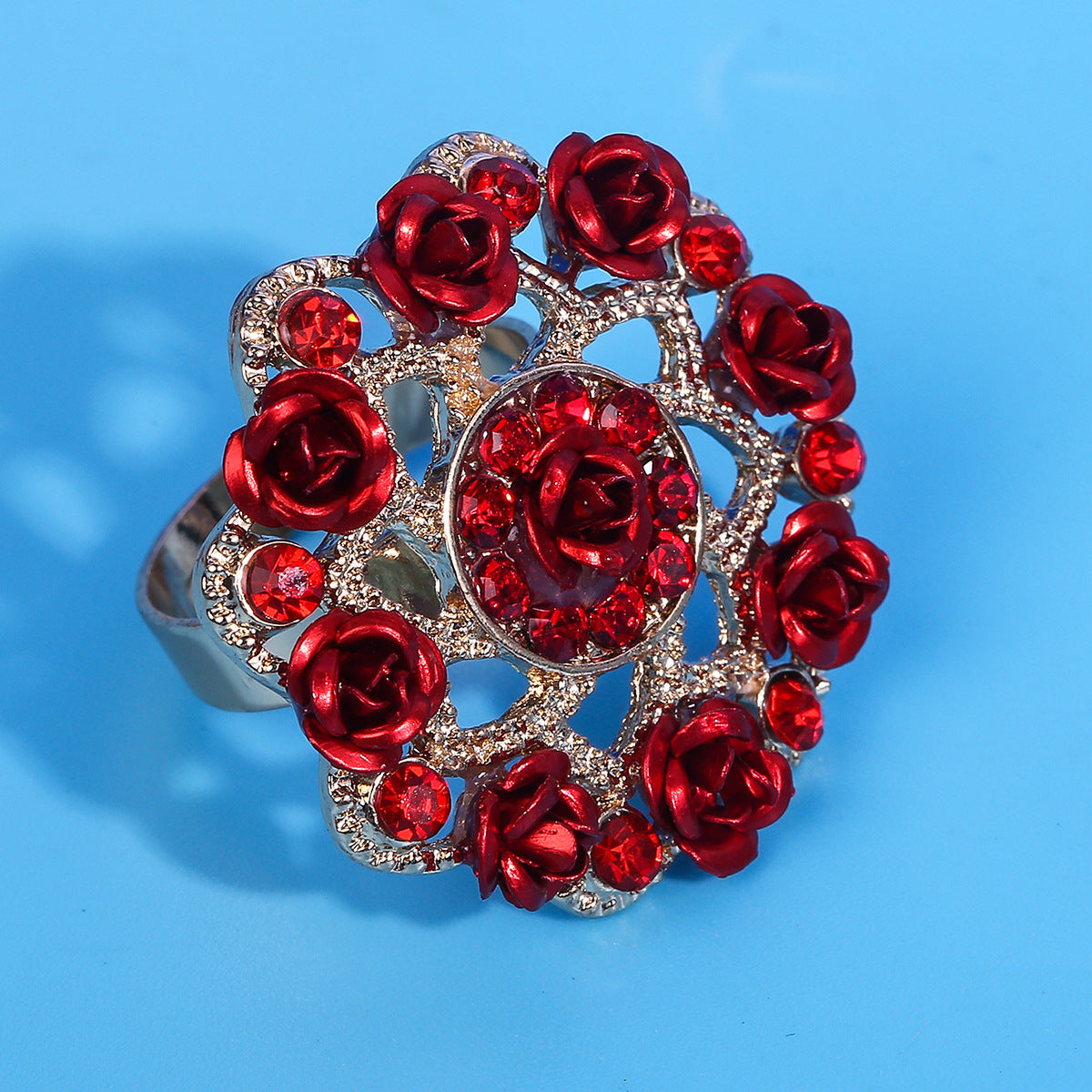 Flower Open Ring Women Pigeon Blood Red Ring