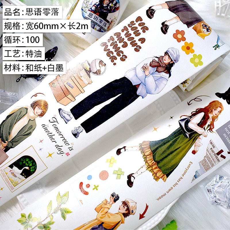 Modern PET Tape – Character Collage, Small Fresh Flowers - 2m - ViktaShop