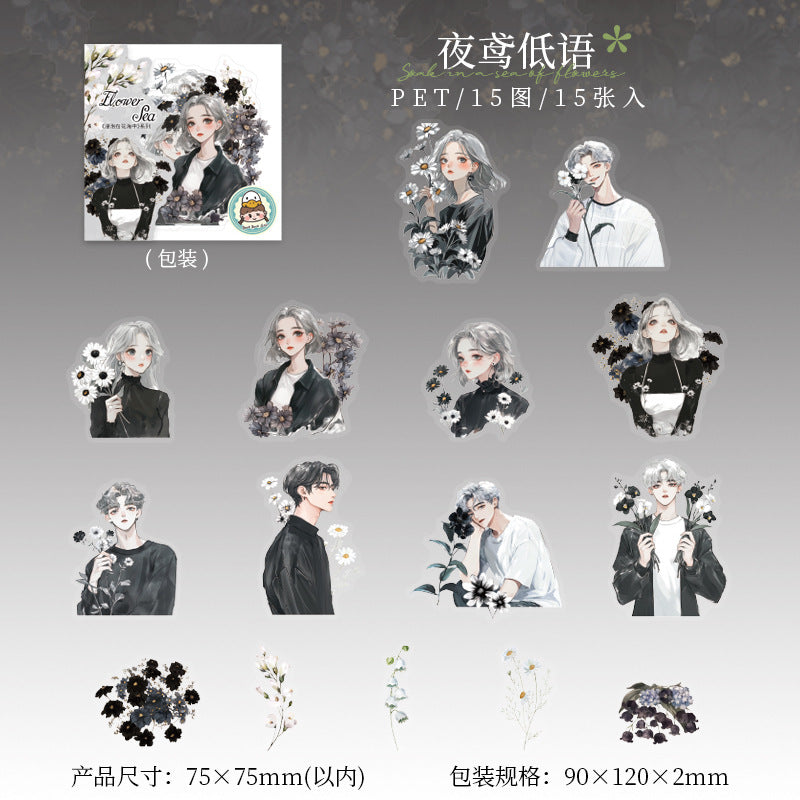 Original Floral Character Pet Stickers 6 Styles 15 psc