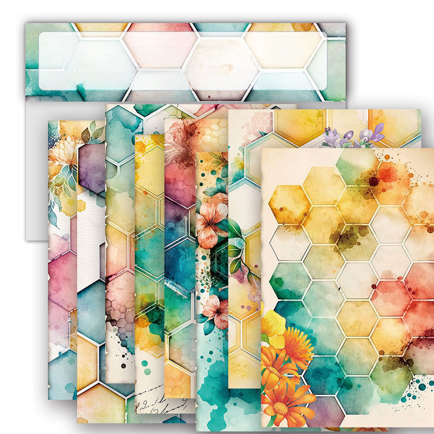 Honeycomb A5 Pattern Background Paper - 8 Sheets - ViktaShop