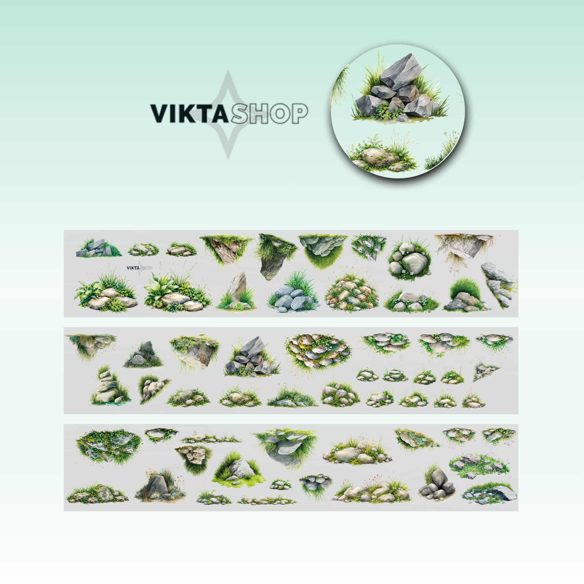 Viktashop Stones With Grass PET Tape 6cm x 1m
