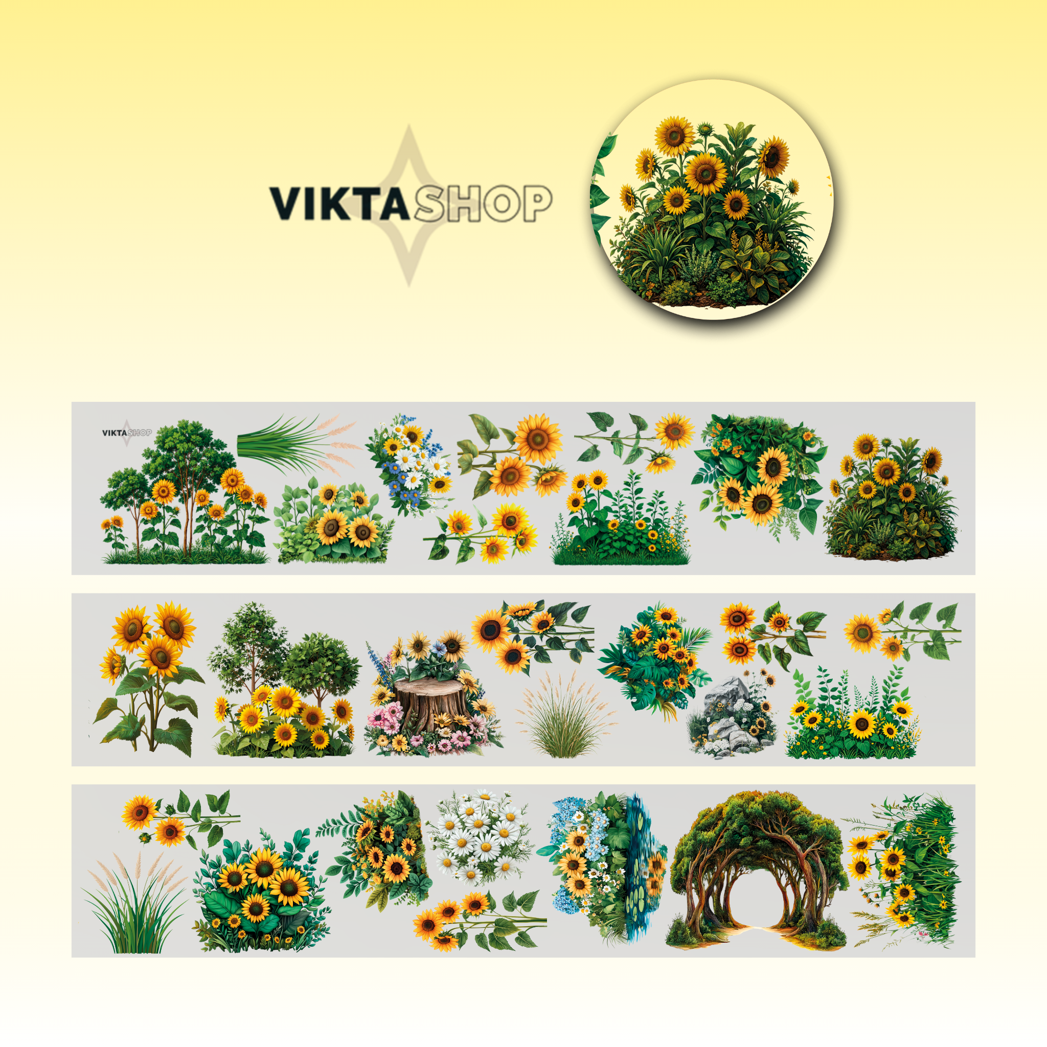 Viktashop Sunflowers PET Tape 8cm x 1,25m
