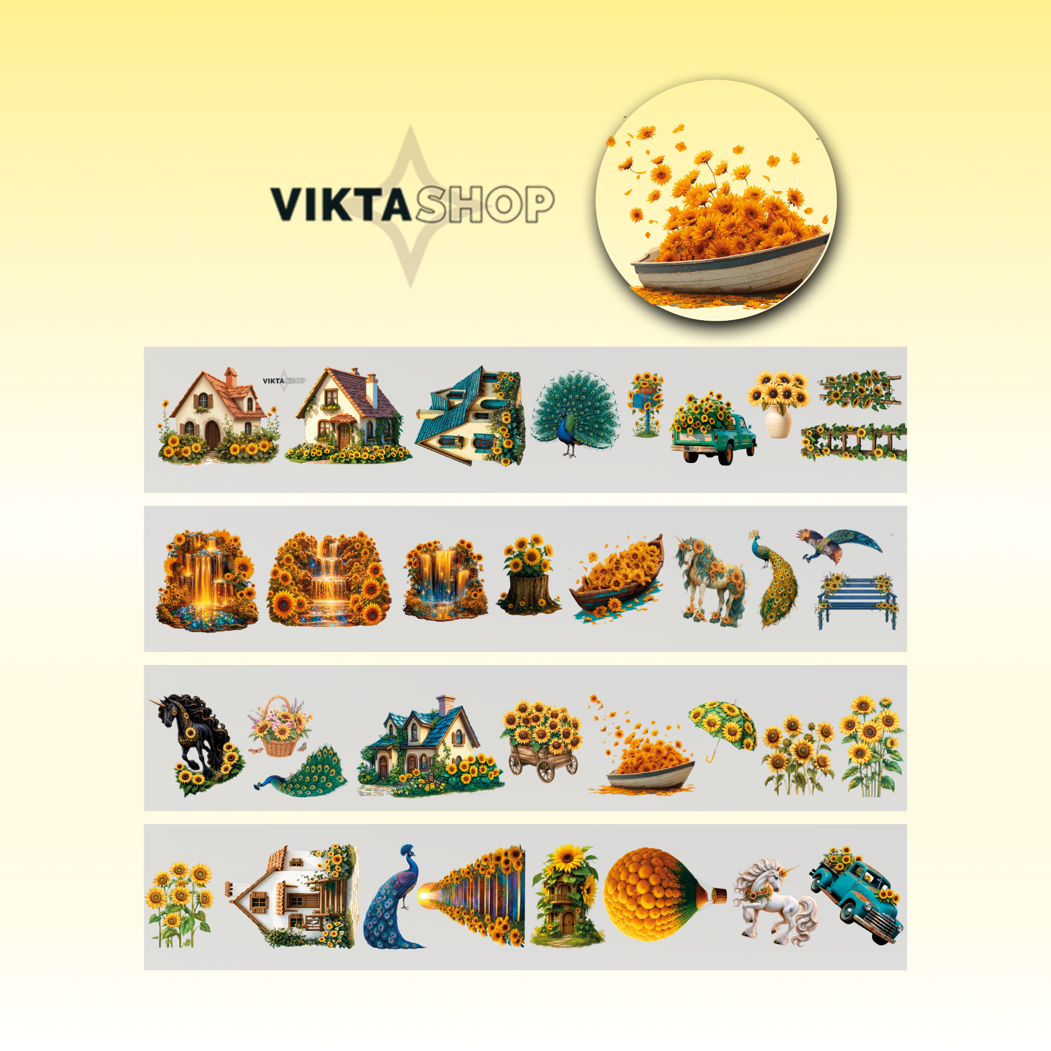 Viktashop Sunflowers House PET Tape 9cm x 2,5m