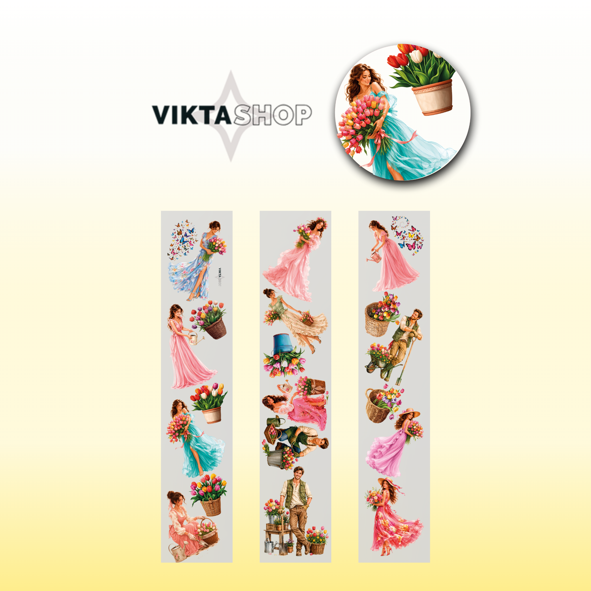 Viktashop Tulips Character PET Tape 8cm x 1.25m