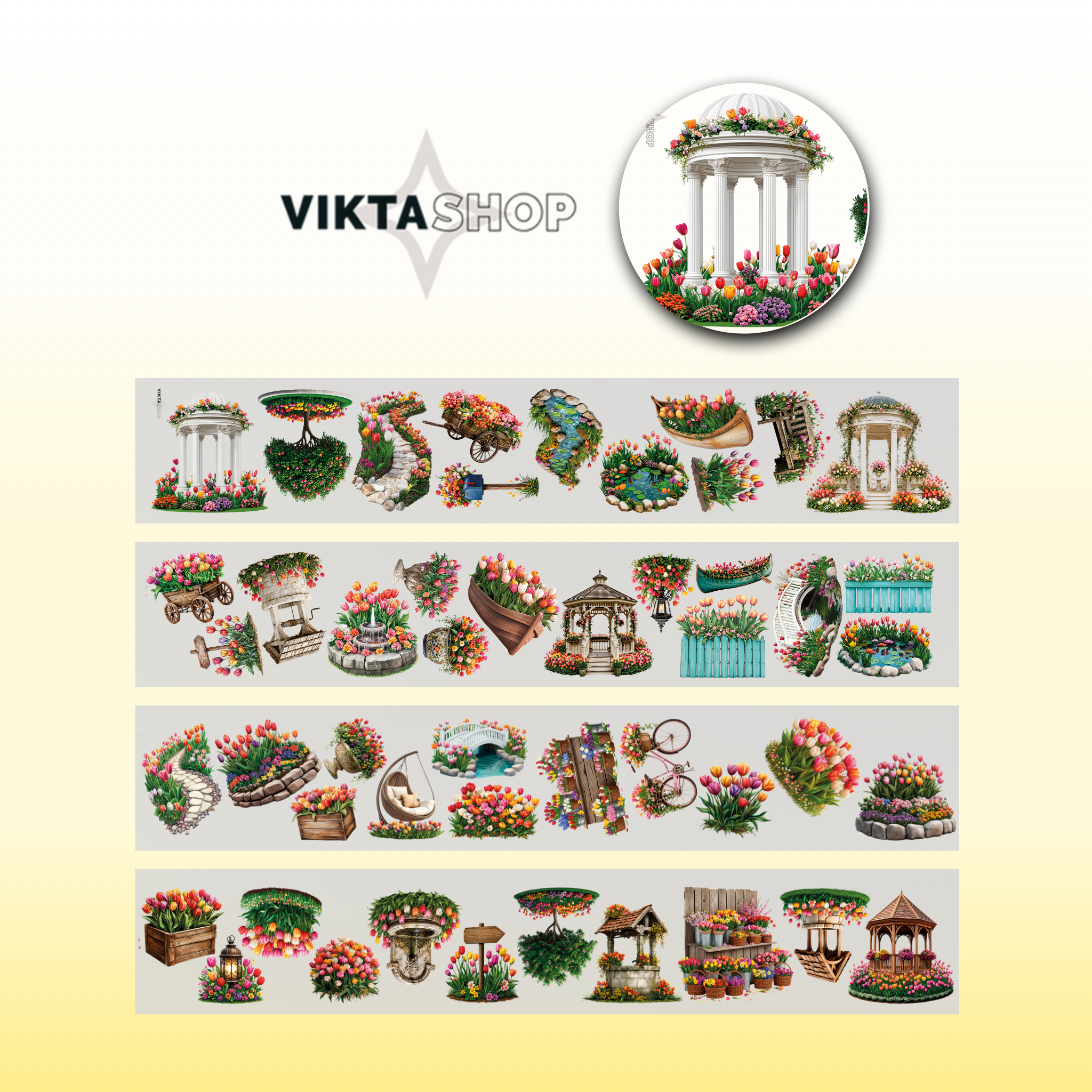 Viktashop Tulips Garden PET Tape 10cm x 2.5m