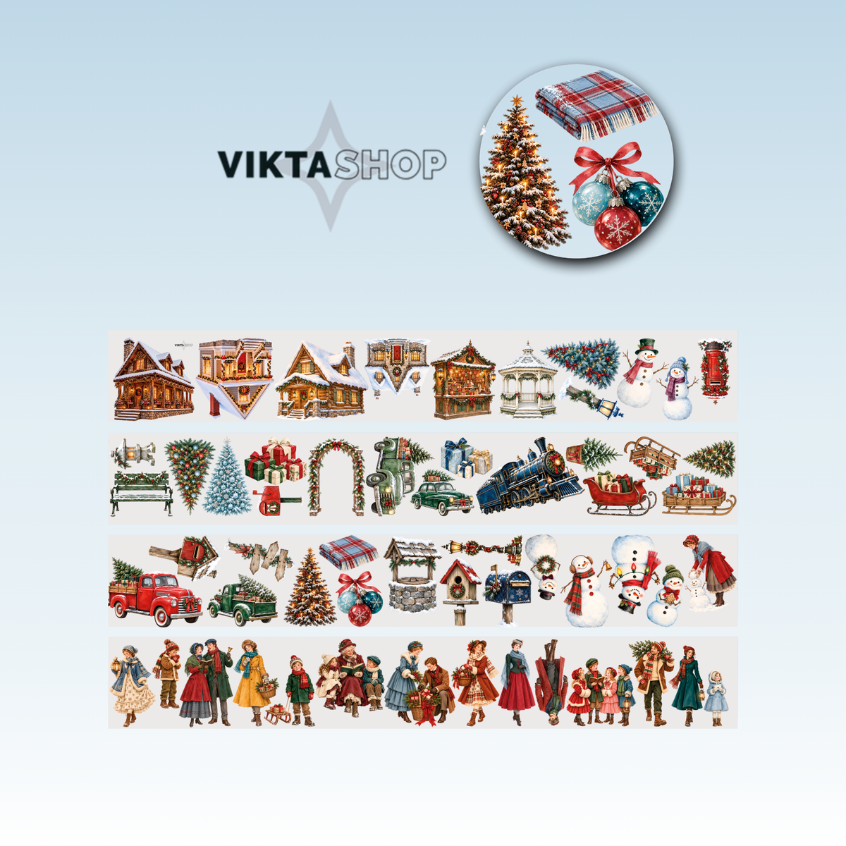 Viktashop Vintage Christmas PET Tape 9cm x 1.25m