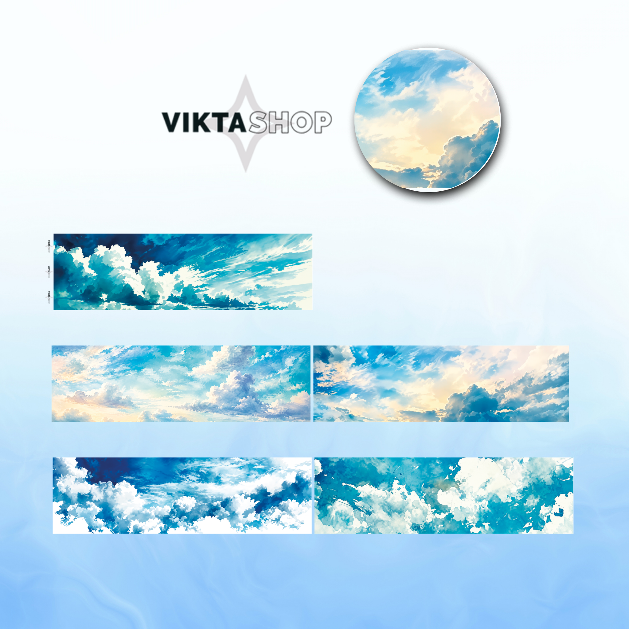 Viktashop Watercolor Blue Sky PET Tape 6cm x 1m