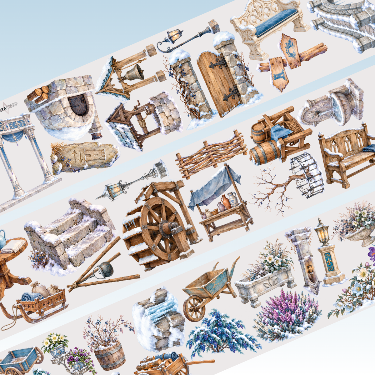 Viktashop Winter Medieval Village Details PET Tape 10cm x 1.25m