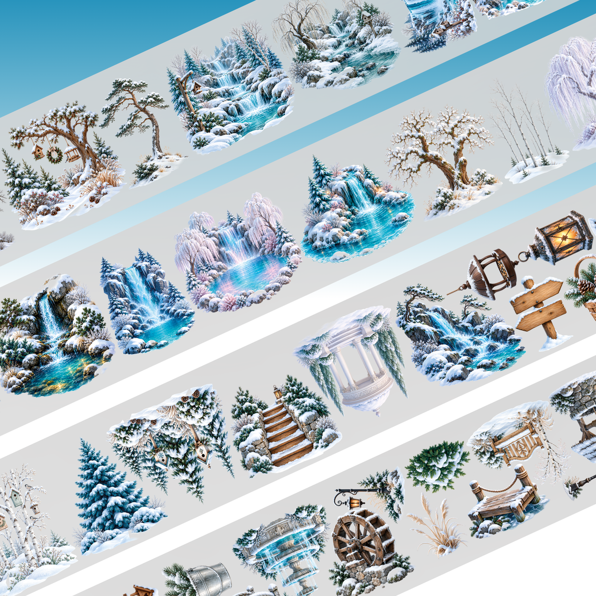 Queens Art Winter Trees and Waterfalls PET Tape 9cm x 2.5m