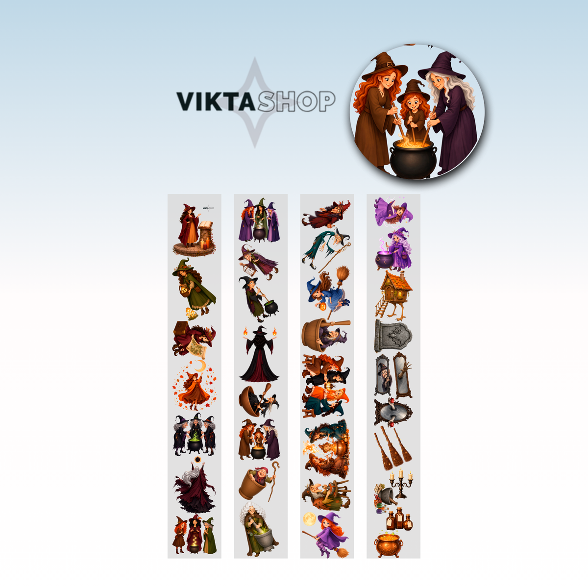 Viktashop Cartoon Witches PET Tape 8cm x 2.5m