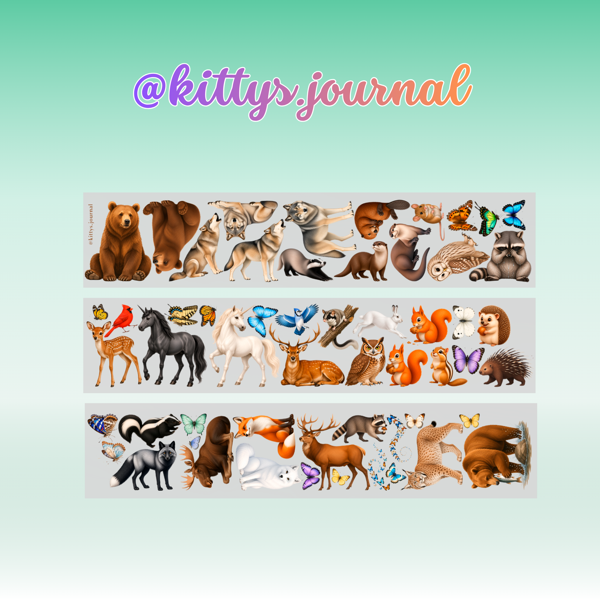 Kittys Journal Woodland Creatures & Butterflies PET Tape 8cm x 1.25m