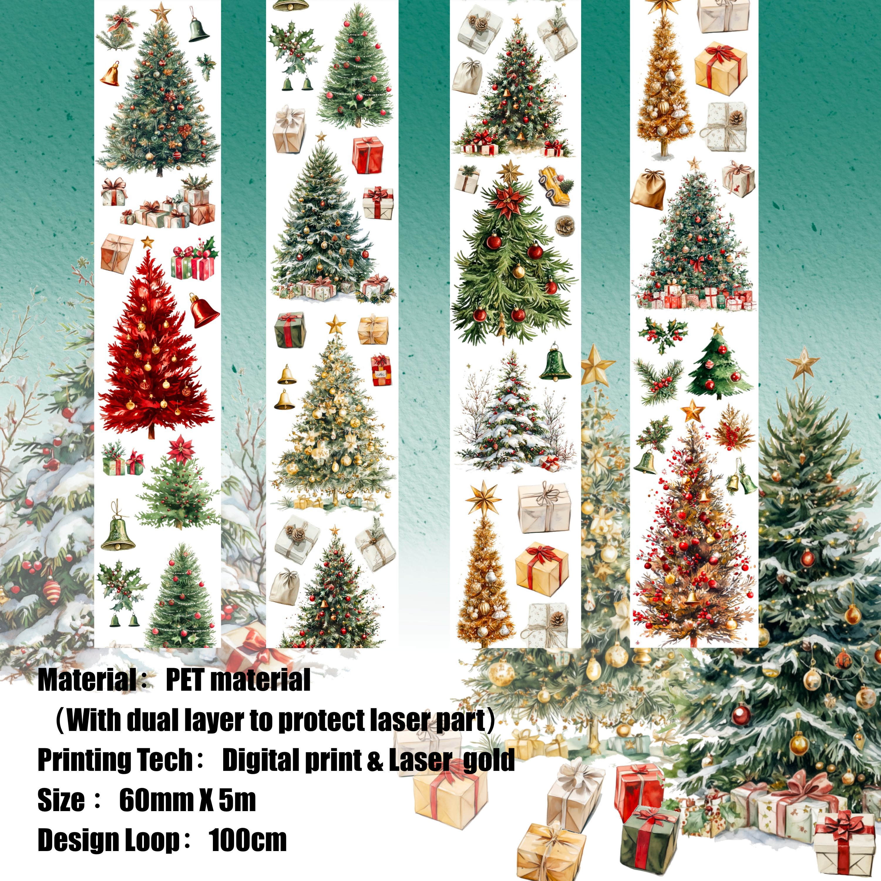 Shiimmer Around The Christmas Trees PET Tape 6cm x 5m