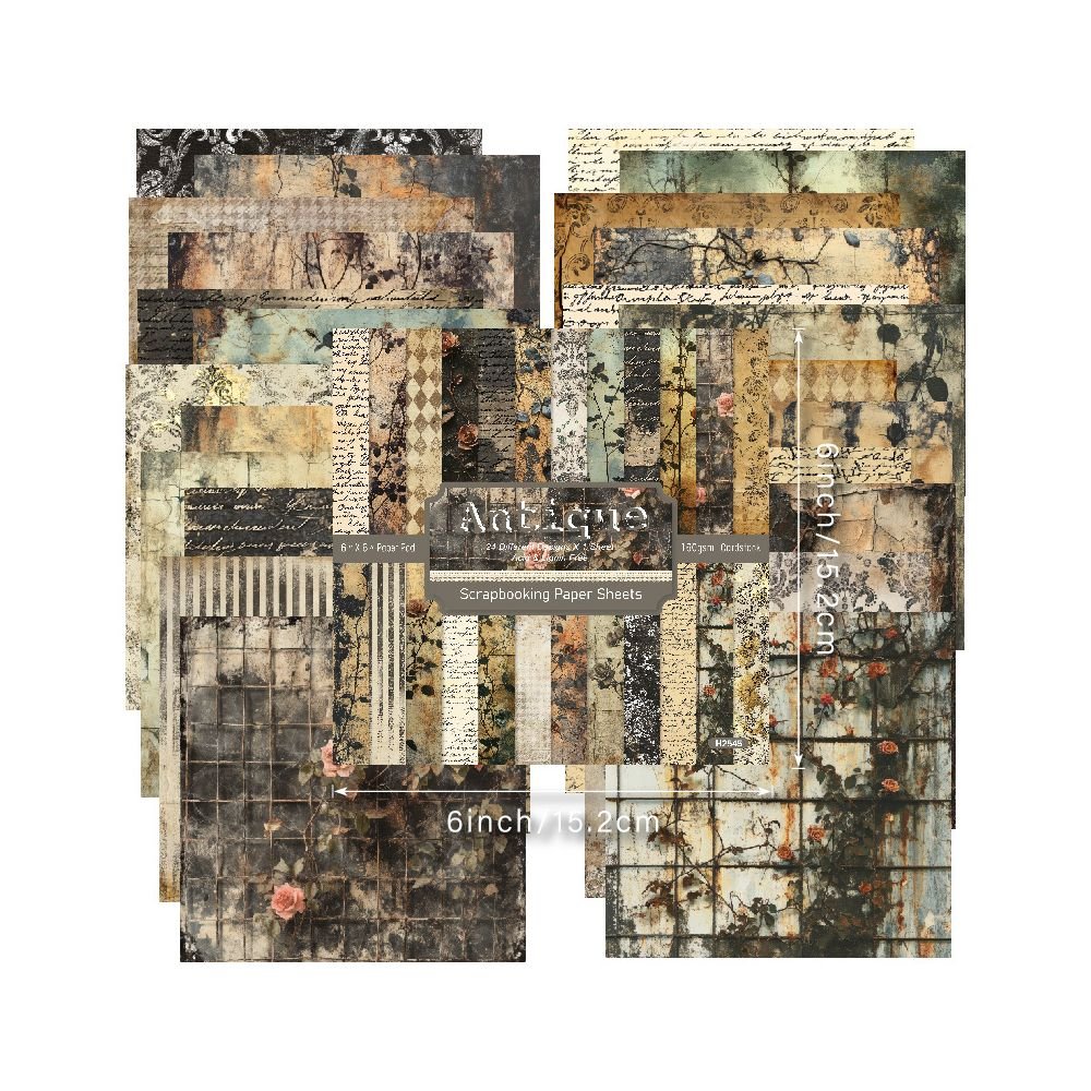 Antiques vintage material paper 24 Pcs 15cm x 15cm - ViktaShop