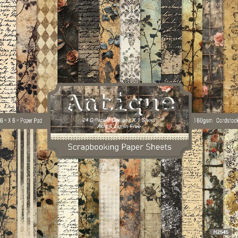 Antiques vintage material paper 24 Pcs 15cm x 15cm - ViktaShop