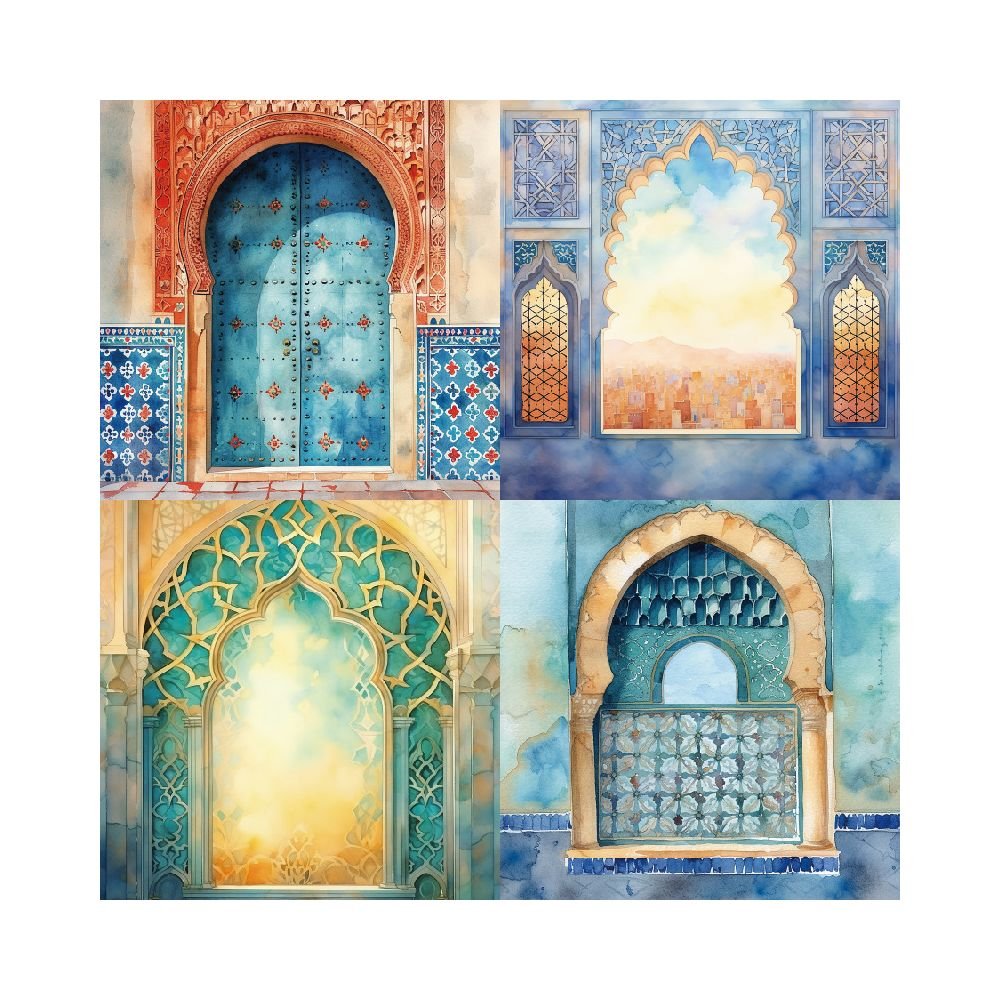 Arcade window series material paper 24 sheets 15cm x 15cm - ViktaShop