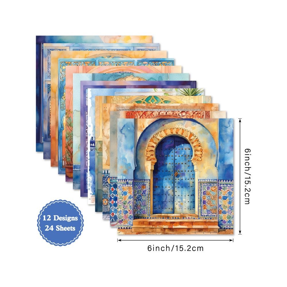 Arcade window series material paper 24 sheets 15cm x 15cm - ViktaShop