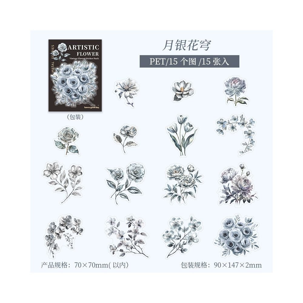 Artistic Floral Shadow Series PET Stickers 6 Styles 15 Pcs - ViktaShop