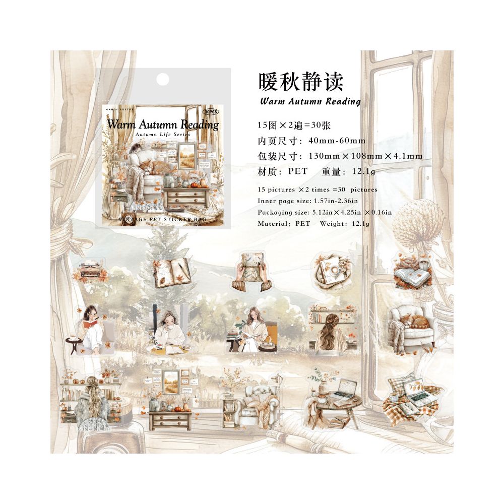 Autumn Life Series PET Stickers 6 Styles 30 Pcs - ViktaShop