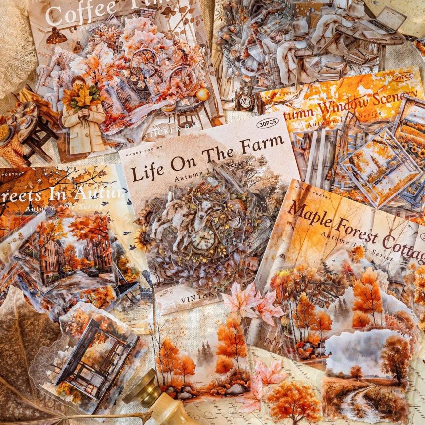 Autumn Life Series PET Stickers 6 Styles 30 Pcs - ViktaShop