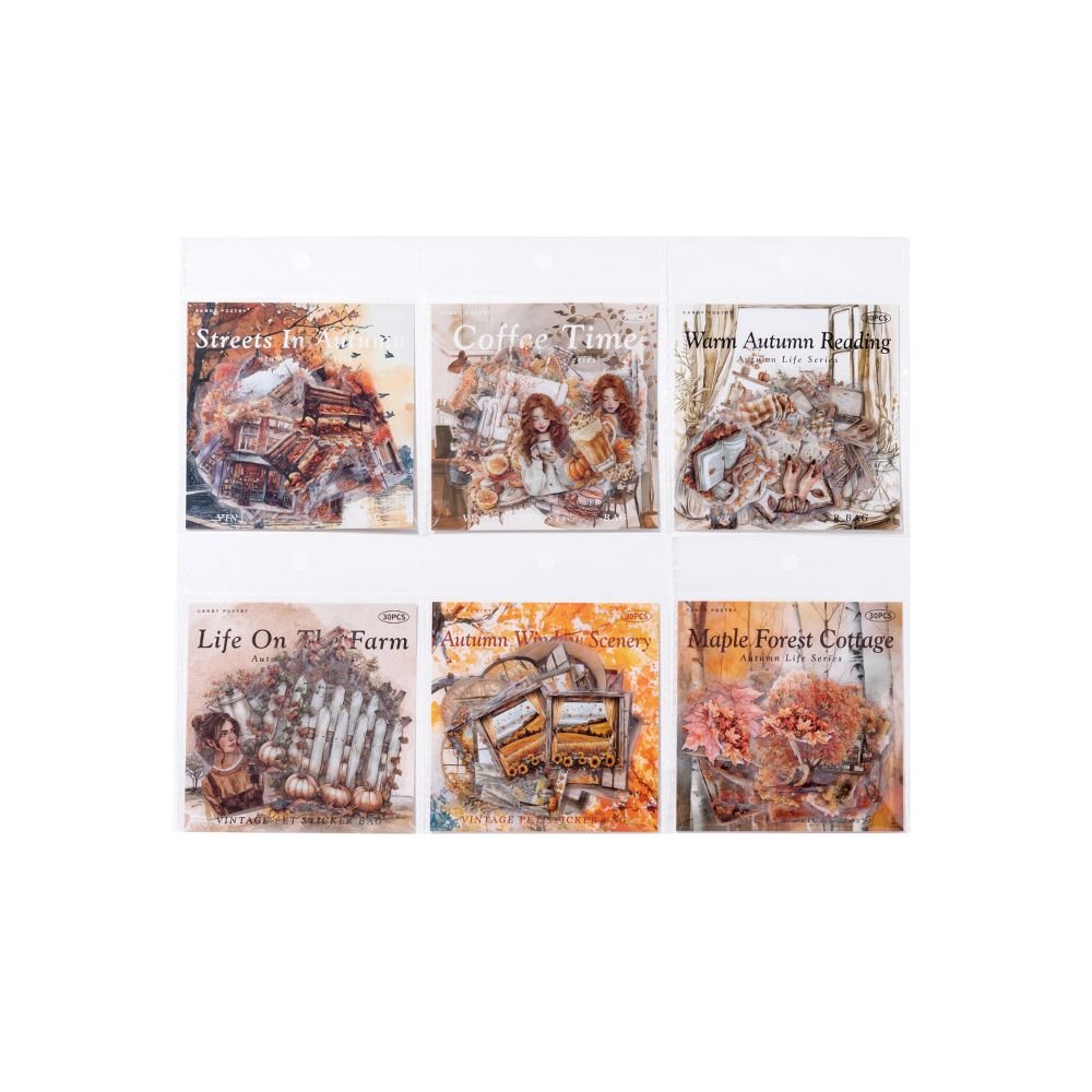 Autumn Life Series PET Stickers 6 Styles 30 Pcs - ViktaShop