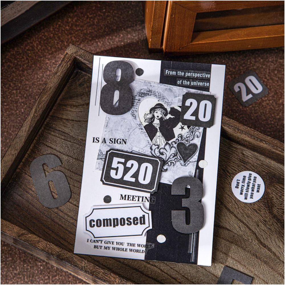 Black and White Text Journal Hard Card Stickers 20 Pcs 4 Designs - ViktaShop