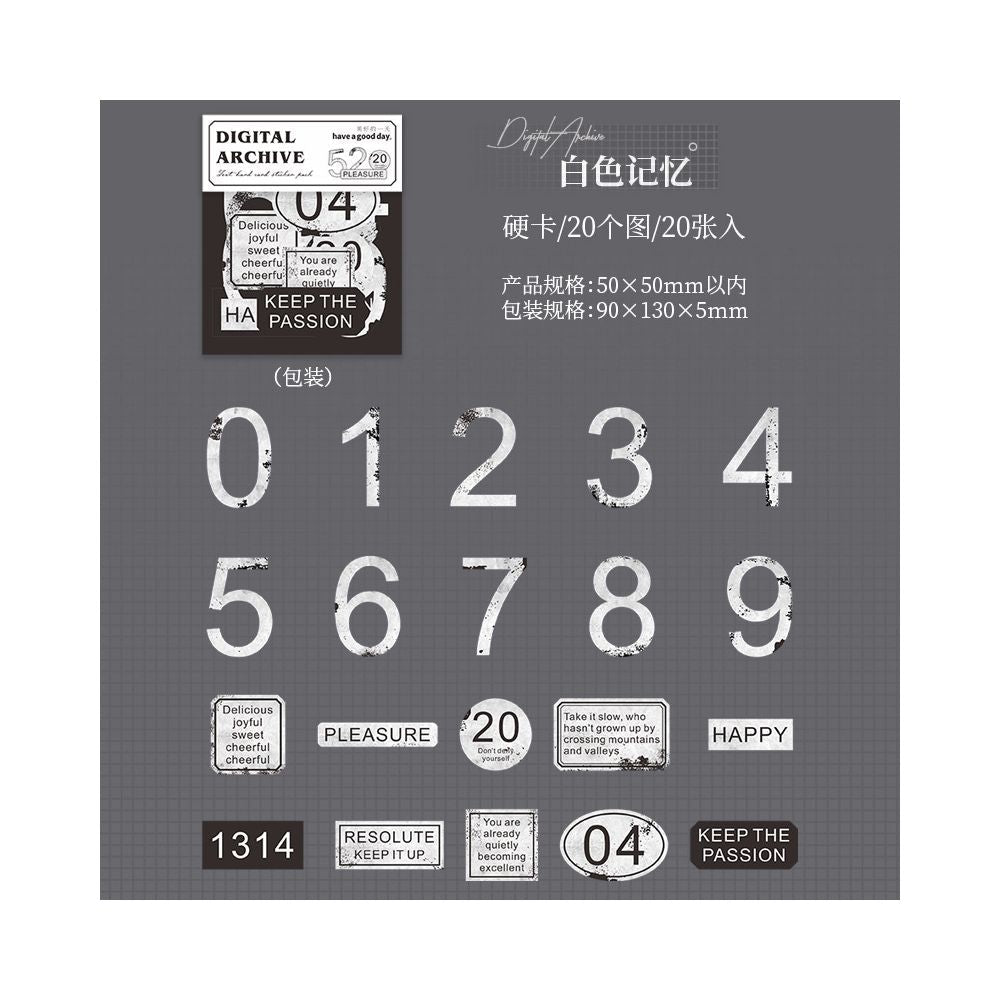 Black and White Text Journal Hard Card Stickers 20 Pcs 4 Designs - ViktaShop