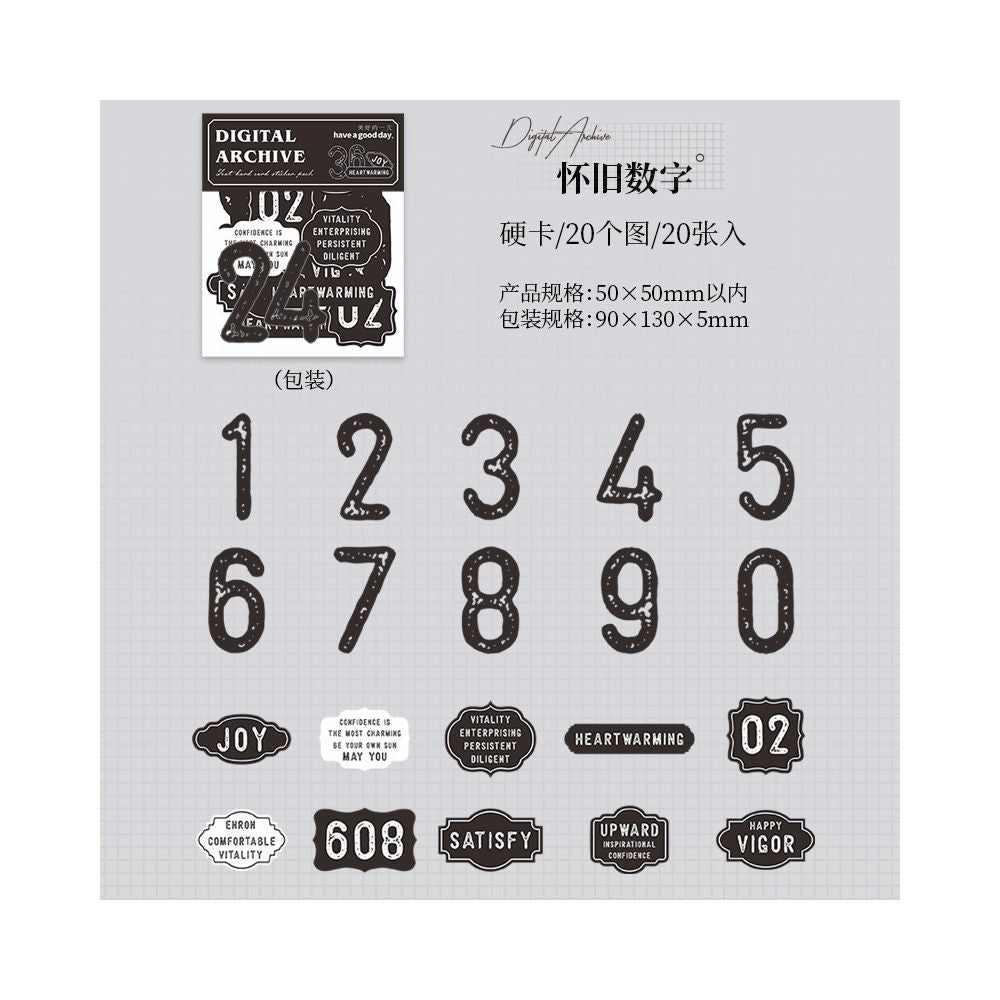 Black and White Text Journal Hard Card Stickers 20 Pcs 4 Designs - ViktaShop