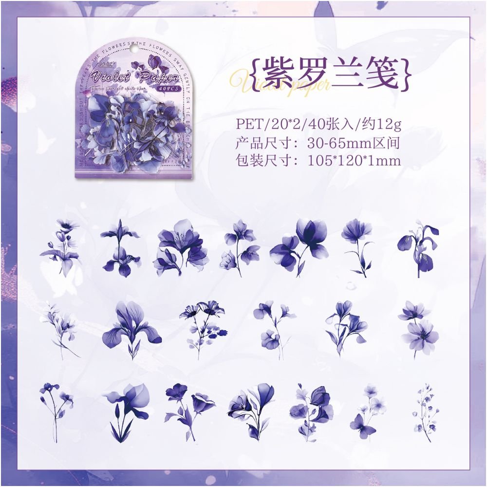 Blooming Flowers and Clouds Series PET Stickers 40 Pcs 6 Styles - ViktaShop