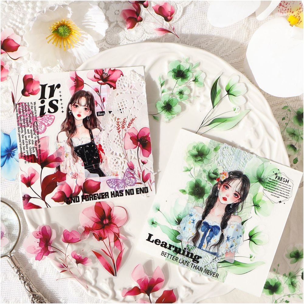 Blooming Flowers and Clouds Series PET Stickers 40 Pcs 6 Styles - ViktaShop
