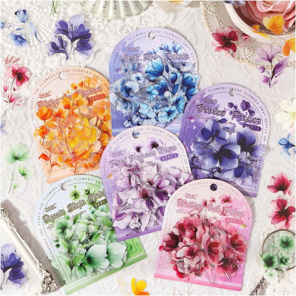 Blooming Flowers and Clouds Series PET Stickers 40 Pcs 6 Styles - ViktaShop