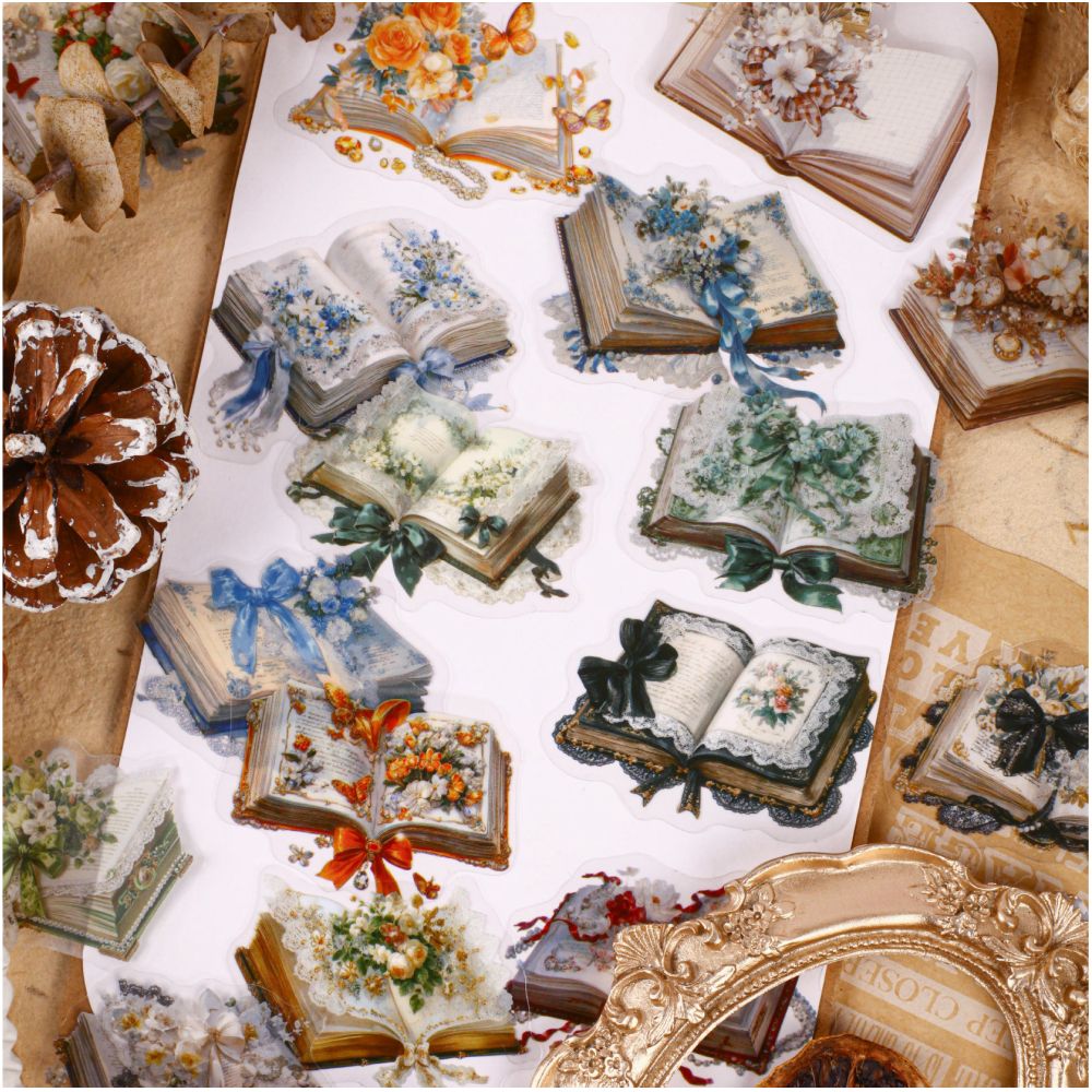 Book and Flower Series Pet Stickers 20 Sheets 6 Designs - ViktaShop