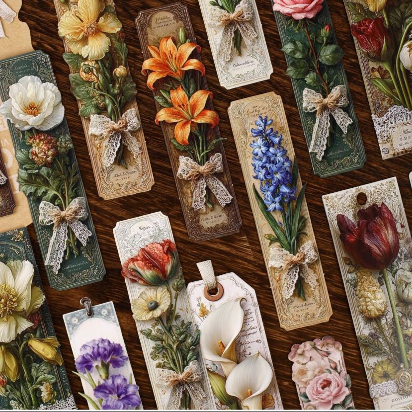 Book Series Vintage Floral Material Paper 15 sheets 6 designs - ViktaShop