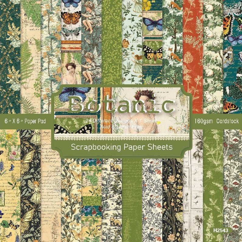 Botanic material paper 24 Sheets 15cm x 15cm - ViktaShop