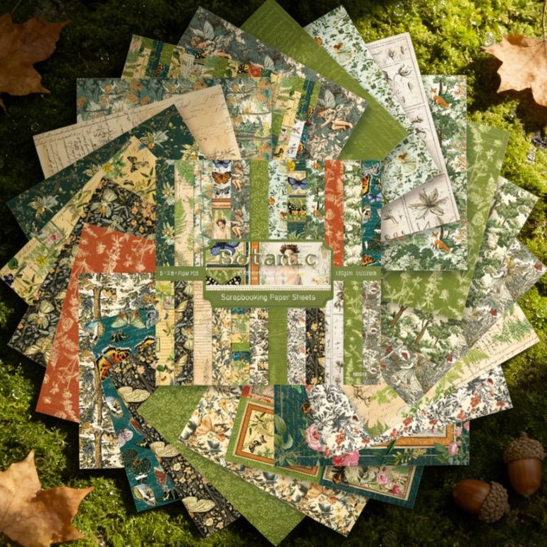Botanic material paper 24 Sheets 15cm x 15cm - ViktaShop