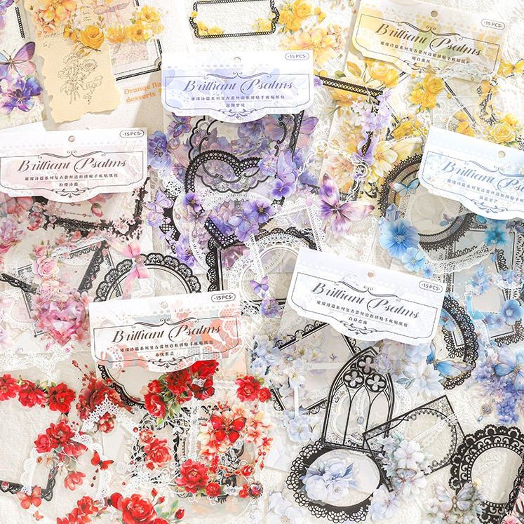 Brilliant Poems Series Vintage Lace PET Stickers 6 Designs 15 Pcs - ViktaShop