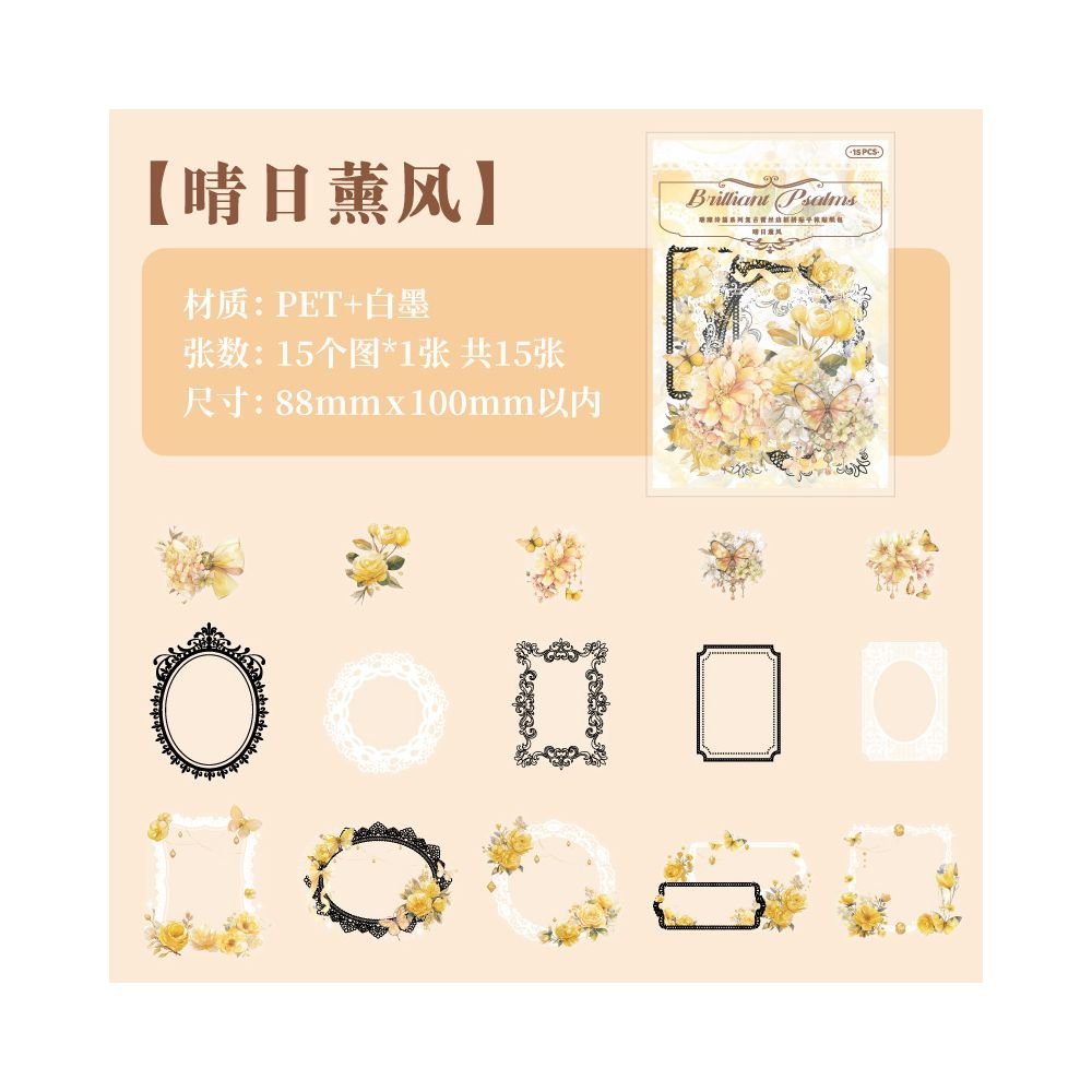 Brilliant Poems Series Vintage Lace PET Stickers 6 Designs 15 Pcs - ViktaShop