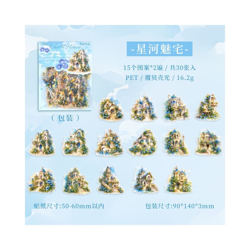 Charm House Series Retro style PET Stickers 6 Designs 30 Pcs - ViktaShop